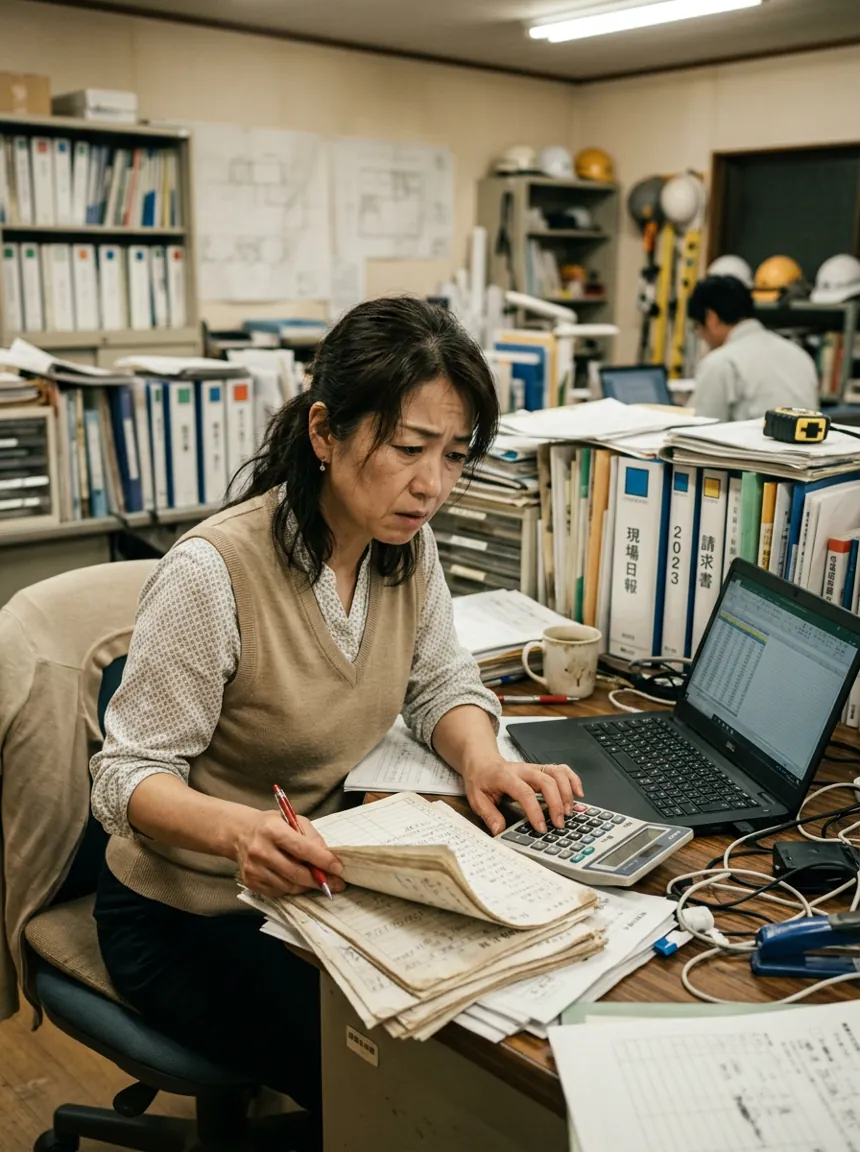 紙の日報とExcelを見くらべる事務員